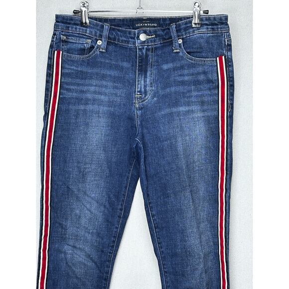 Lucky Brand Jeans Women's 8/29 Ava Skinny Blue Striped Dark Wash Mid Rise - Picture 1 of 13